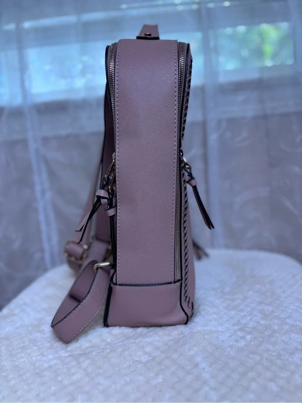 Cal Pak Kaya Faux Leather Lap Top Back Pack in Blush Color Gold Tone Hardware